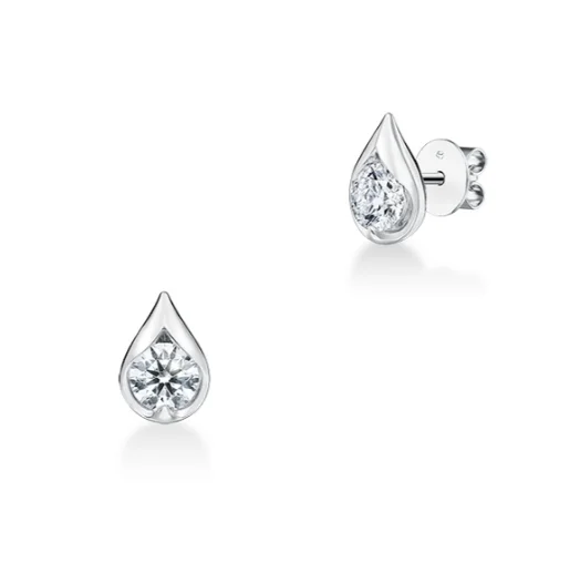 emerald-cut engagement ring halo Hearts On Fire Lu Droplet Round Stud Diamond Earrings in 18K White Gold (.68ctw)