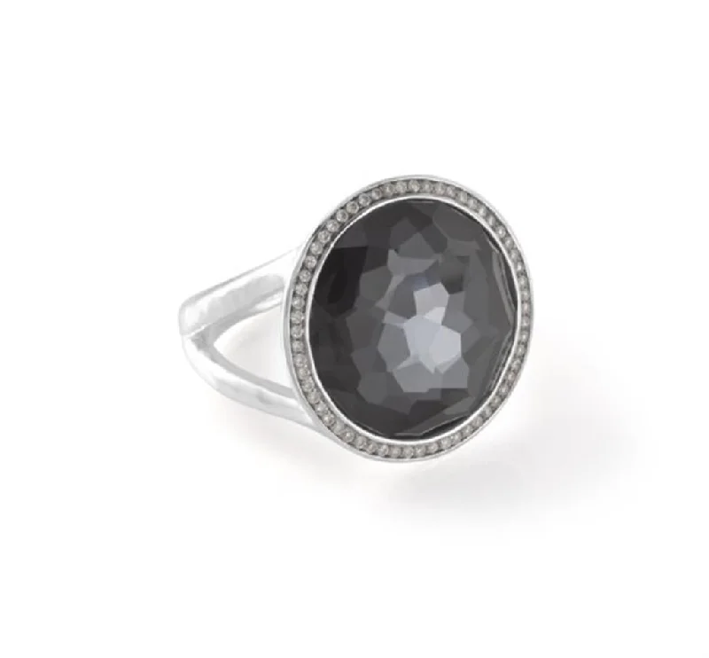 round cut diamond engagement ring Ippolita Sterling Silver Hematite and Diamond Medium Ring