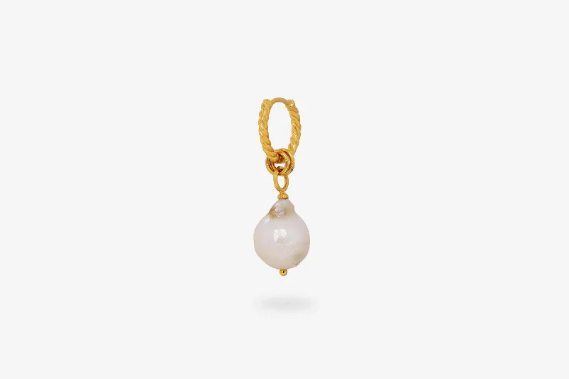 gold heart-shaped pendant necklace IX Bera 22K Gold Plated Hoop w. Pearl Hoop