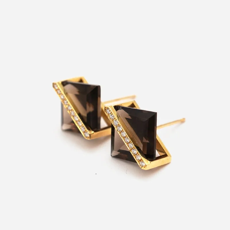 real diamond solitaire ring Band 18K & 10K Gold Earrings w. Smoky Quartz & Diamonds