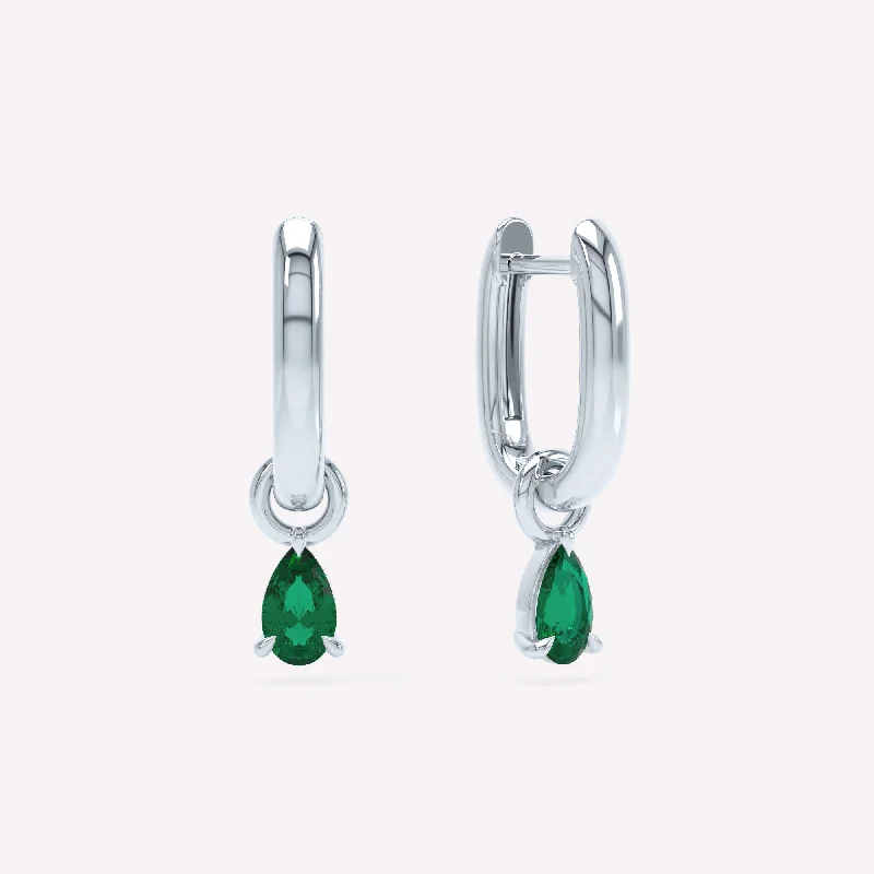 vintage emerald cocktail ring Allday Polished 14K Whitegold Hoops w. Emerald Drop