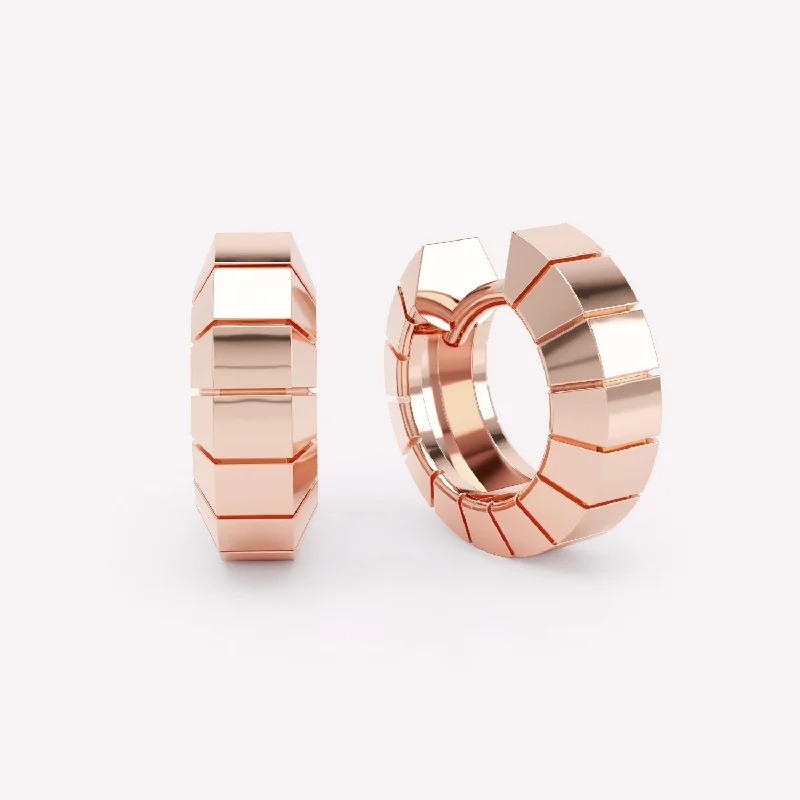 classic diamond hoop earrings Eternity Engraved 18K Rosegold Huggie