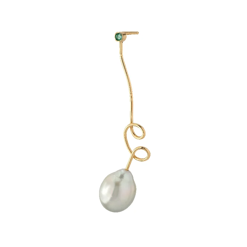 unique gemstone cocktail ring Fil d'or 18K Gold Earring w. Emerald & Pearl