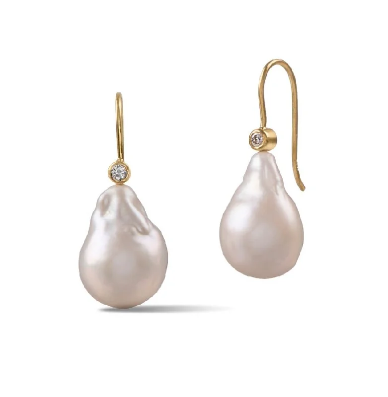 custom zodiac sign ring Baroque 18K Gold Drop Earrings w. Pearls & Diamonds