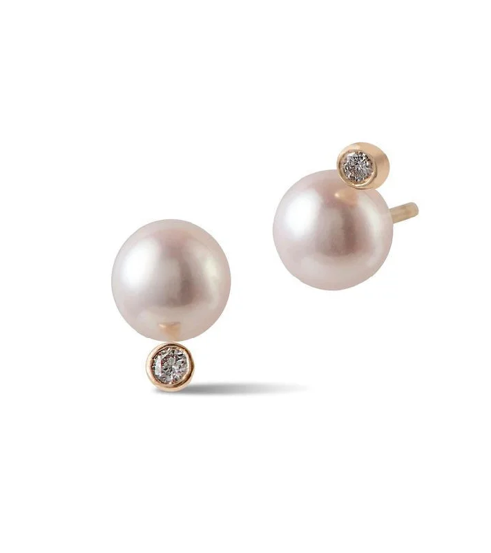 minimalist crystal quartz ring Glimmer 18K Gold Studs w. Pearls & Diamonds