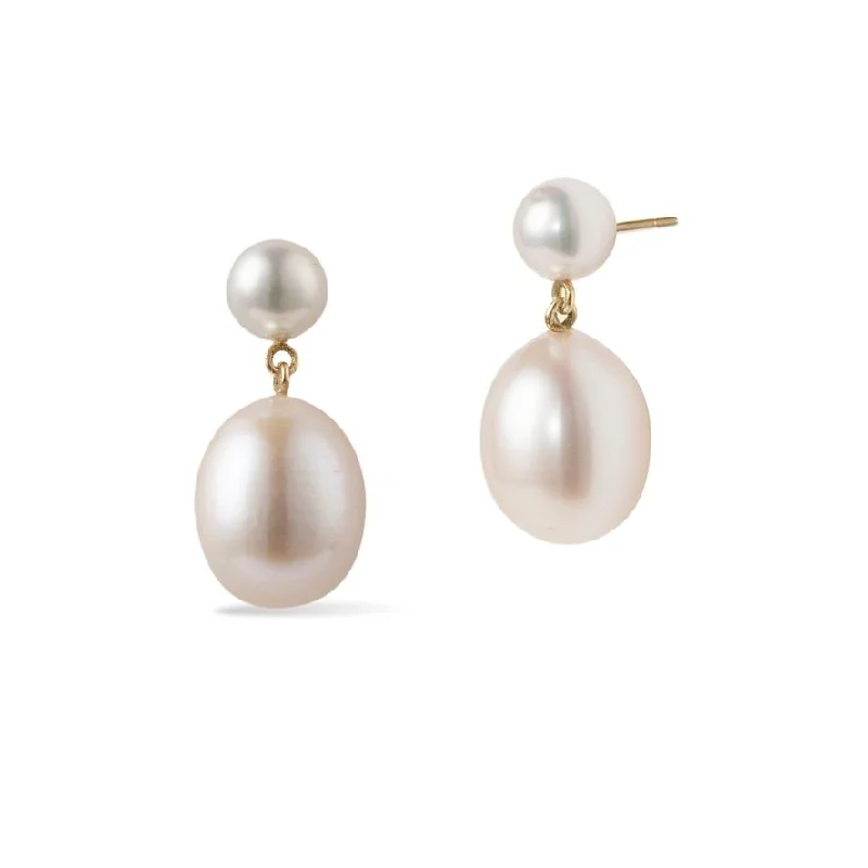 handcrafted gemstone pendant Oval Duo 18K Gold Drop Earrings w. Pearls