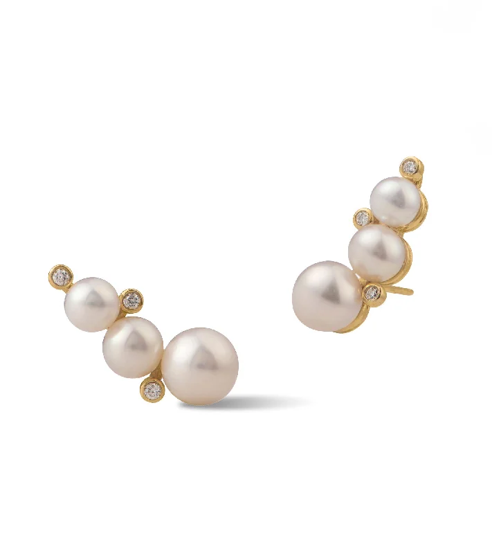 vintage diamond drop necklace Sea Foam Glimmers 18K Gold Earrings w. Pearls & Diamonds