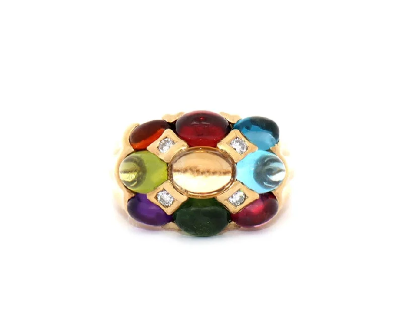 elegant drop earrings wedding Multi Gemstone Cabochon and 0.05ctw Diamond Dome Ring in 18K
