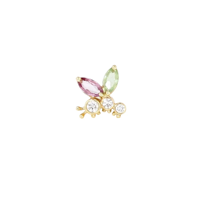 emerald gemstone earrings Sparkling Butterfly 14K Gold Earring w. Diamonds & Sapphires