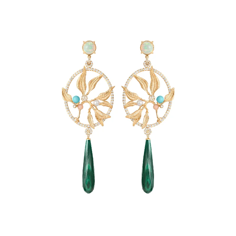 celestial moon and star necklace Exclusive Dream Catcher 18K Gold Earrings w. Diamonds, Moonstone, Pearl, Opal, Turquoise & Malachite