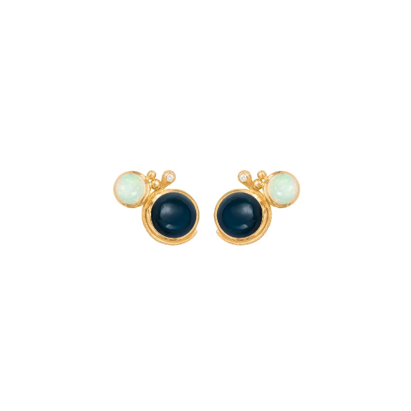 aquamarine birthstone necklace March Lotus 18K Gold Studs w. Opal, Topaz & Diamond