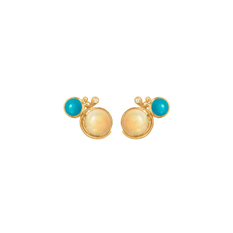 eternity ring for anniversary Lotus 18K Gold Studs w. Turquoise, Opal & Diamond