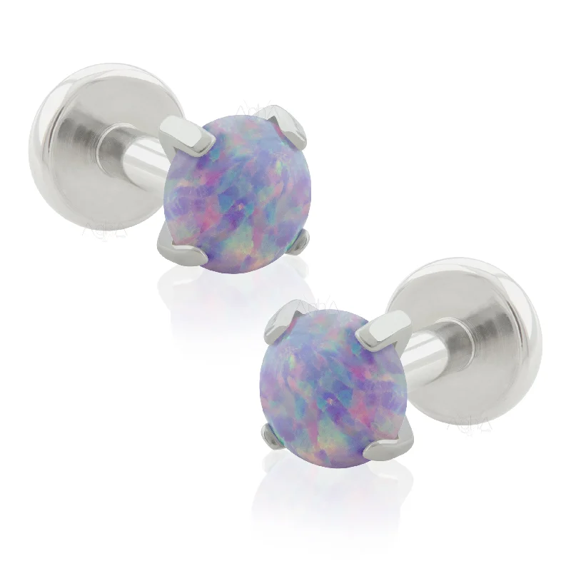 crystal drop earrings elegant Pair, 16g Implant Grade Titanium, Internal Threaded Labret Small & Big Back with Prong-set Flat Synthetic Light Purple Opal //earring set for lobes crystal drop earrings elegant Pair, 16g Implant Grade Titanium, Internal Threaded Labret Small & Big Back with Prong-set Flat Synthetic Light Purple Opal //earring set for lobes