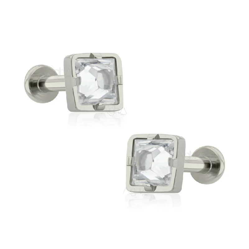 handmade gold nugget ring Pair, 16g Titanium ASTM F136, Internal Thread Labret Small&Big Back with Square Top, Prong Setting, Cubic Zirconia (Top and Bottom)//Cartilage,Earlobe handmade gold nugget ring Pair, 16g Titanium ASTM F136, Internal Thread Labret Small&Big Back with Square Top, Prong Setting, Cubic Zirconia (Top and Bottom)//Cartilage,Earlobe
