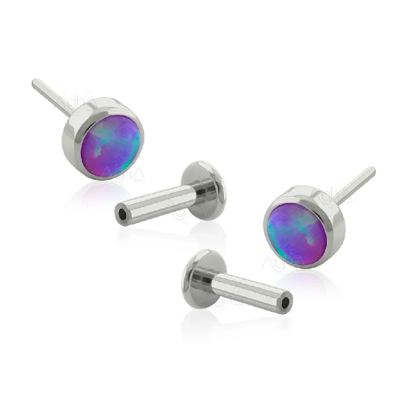 birthstone stacking rings set Pair, 18g Implant Grade Titanium Threadless Labret with Bezel Flat Setting, Dark Purple Synthetic Opal (Top and Bottom)//Cartilage and earlobe jewelry birthstone stacking rings set Pair, 18g Implant Grade Titanium Threadless Labret with Bezel Flat Setting, Dark Purple Synthetic Opal (Top and Bottom)//Cartilage and earlobe jewelry