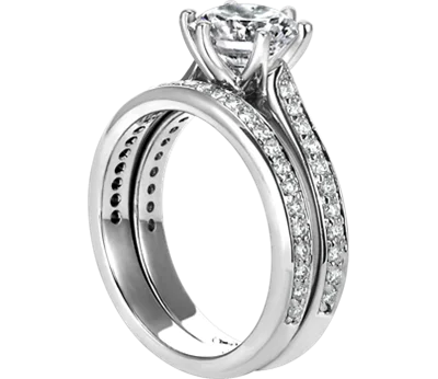 delicate gold band ring Pave Diamond "Trellis" Side-Stone Bridal Ring Set