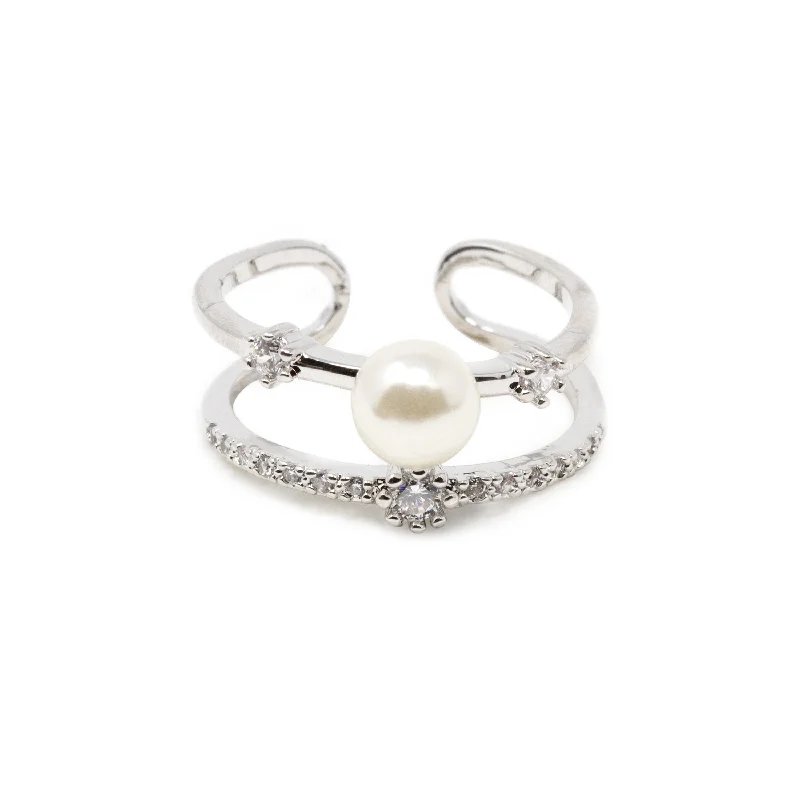 handcrafted opal inlay ring Pearl W Pave Band Ring Rhodium Pl
