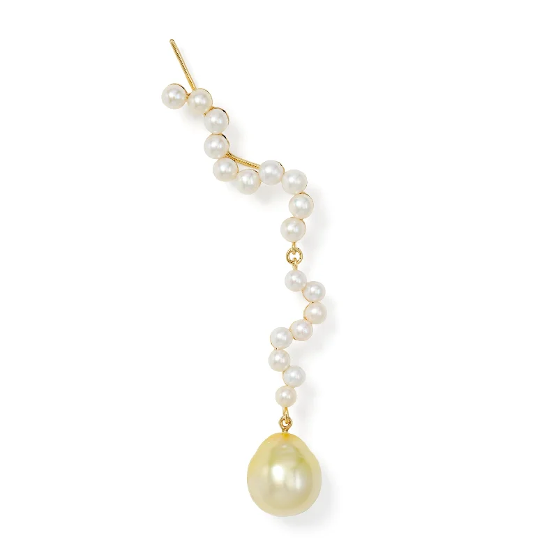 wedding band with diamonds X-Large 9K Gold Earring w. Pearls