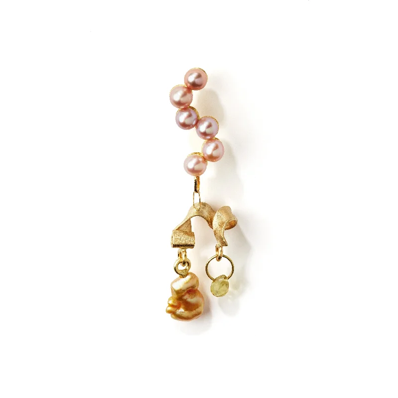 men’s braided leather bracelet Fine Curves 18K Gold Earring w. Pearls & yellow Sapphire