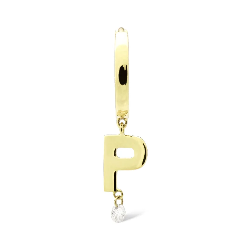 geometric diamond earrings gold Alphabet Piercing 18K Gold Hoop w. Diamond