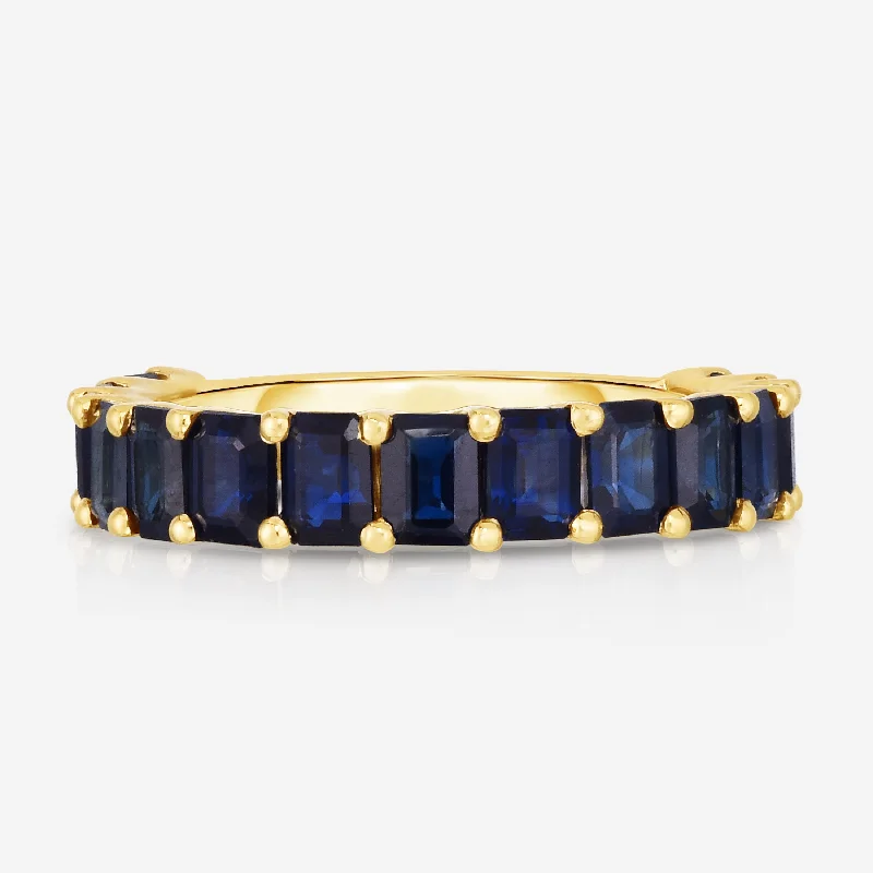 custom name necklace gold Petite Emerald Cut Blue Sapphire Ring