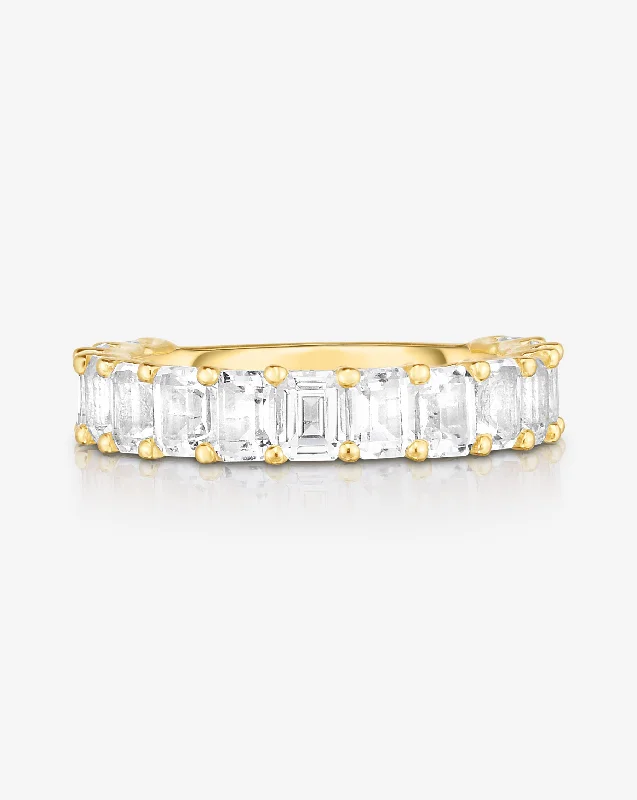 minimalist cubic zirconia earrings Petite Emerald Cut White Topaz Ring