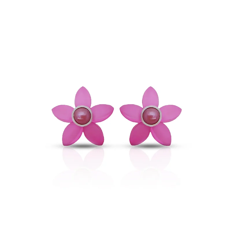 handmade lava stone bracelet Pink Flower Stud Silver Earrings with Pearl Center