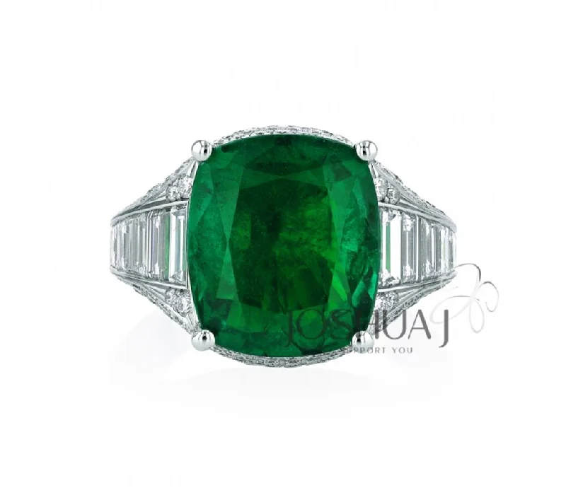 handcrafted sterling silver necklace Platinum 6.38ct Emerald and Diamond Ring