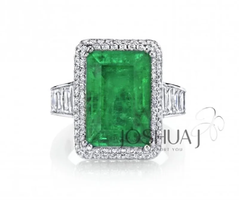 custom silver charm bracelet Platinum 8.50ct Emerald Cut Emerald and Diamond Ring