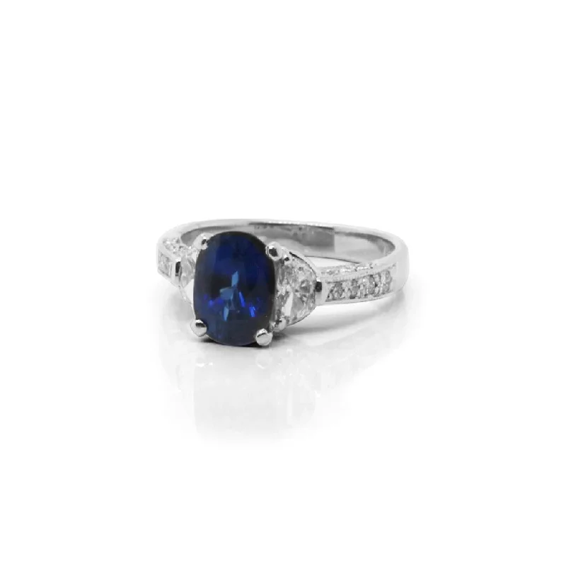 personalized coordinates ring custom Platinum Ring With Oval Sapphire Center & Diamond Accents