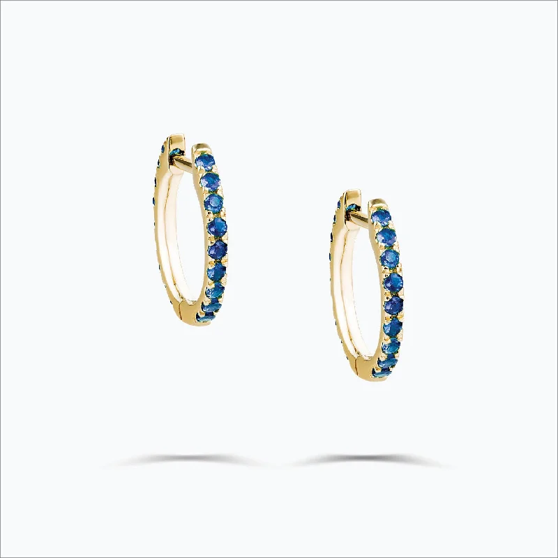 handmade leather ring Single Line 18K Gold Hoops w. Blue Sapphire