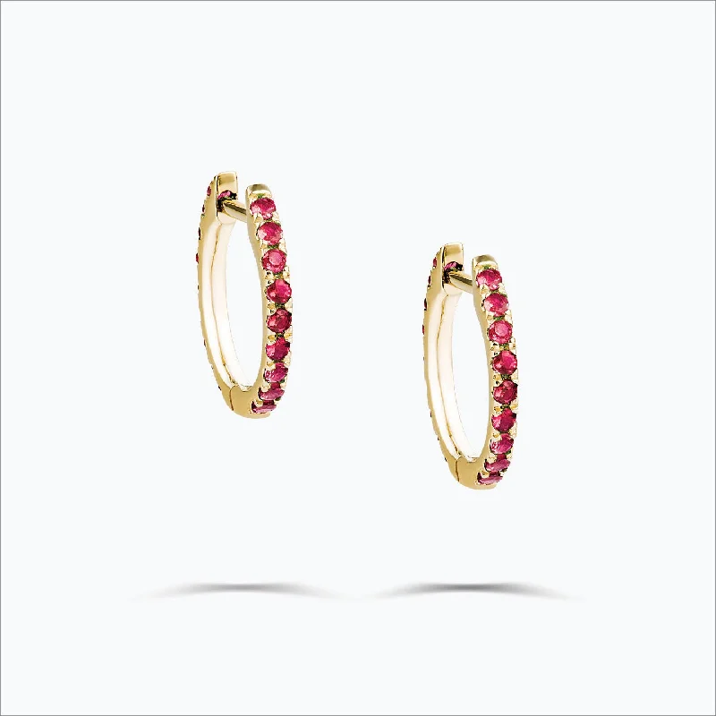 chunky gold chain necklace Single Line 18K Gold Hoops w. Pink Sapphire