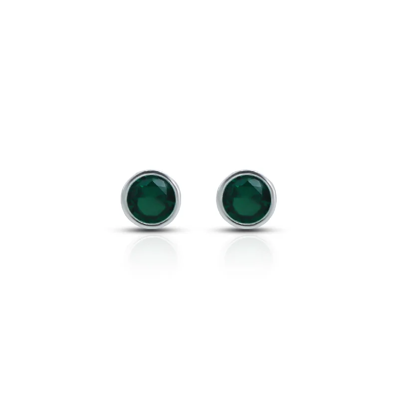 dainty pearl and diamond ring Round Green Stone Silver Earrings