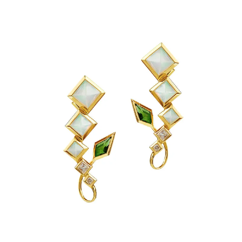 rose gold anklet chain SPECTRUM Arabesque Green 18K Gold Earrings w. Chrome diopside, Opal & Diamond