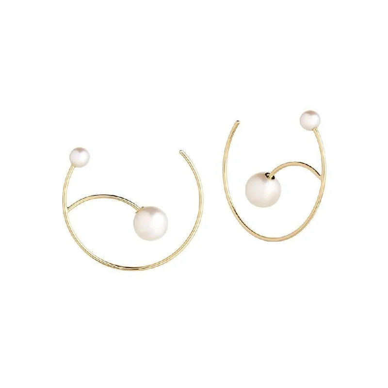 thin gold wire earrings Cosmo Galactic 18K Gold Hoops w. Pearl