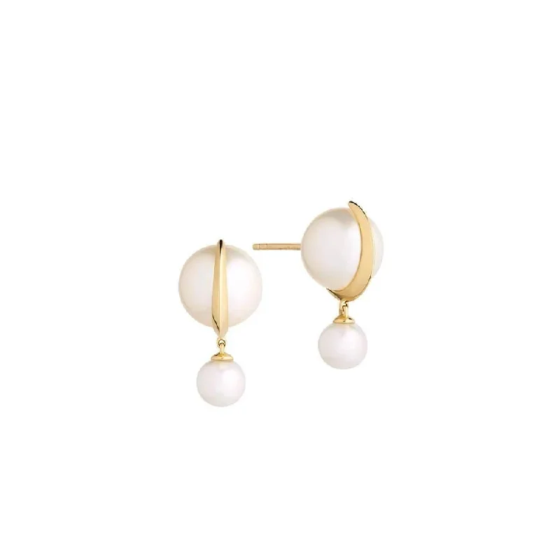 celestial moon and stars ring Cosmo Saturn 18K Gold Earrings w. Pearl
