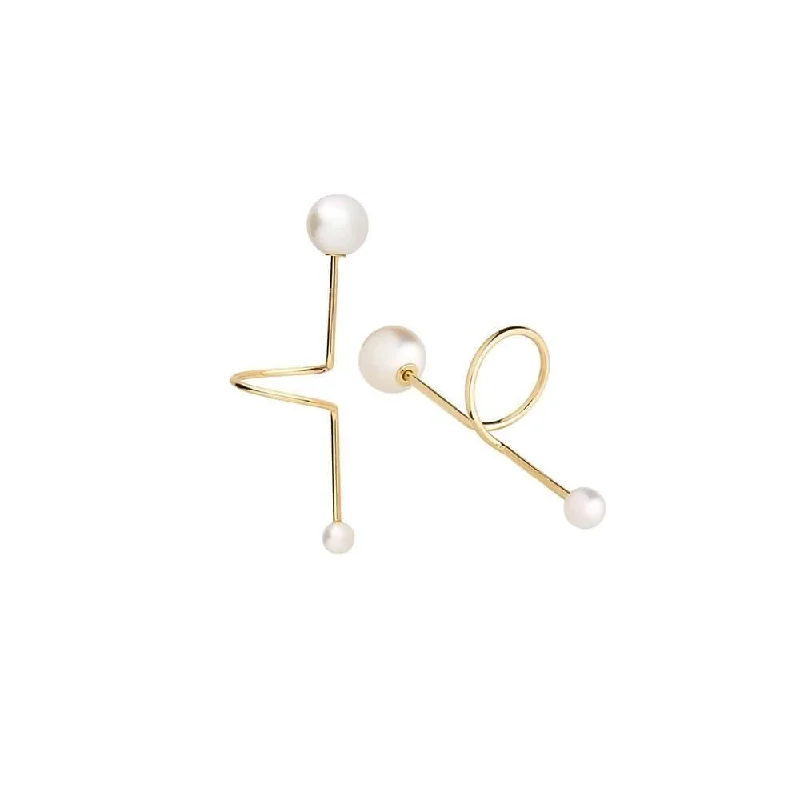 modern geometric silver ring Cosmo Spiral 18K Gold Earrings w. Pearl
