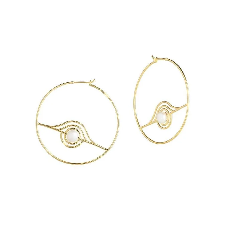 white topaz stacking rings Cosmo Blazar Hoop 18K Gold Plated Hoops w. Pearl