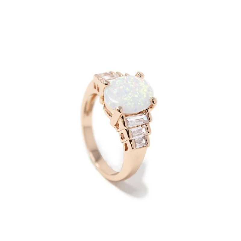 real zircon gemstone bracelet SemiPrecious Opal Stone Ring Rose G Tone