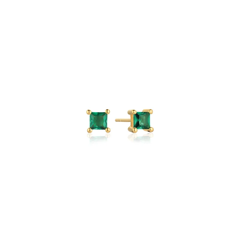 hammered copper wedding band Ellera 18K Gold Plated Studs w. Green Zirconia