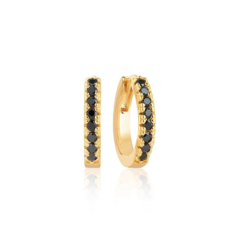 personalized initial ring stackable Ellera Medio Gold Plated Earrings w. Black Zirconias