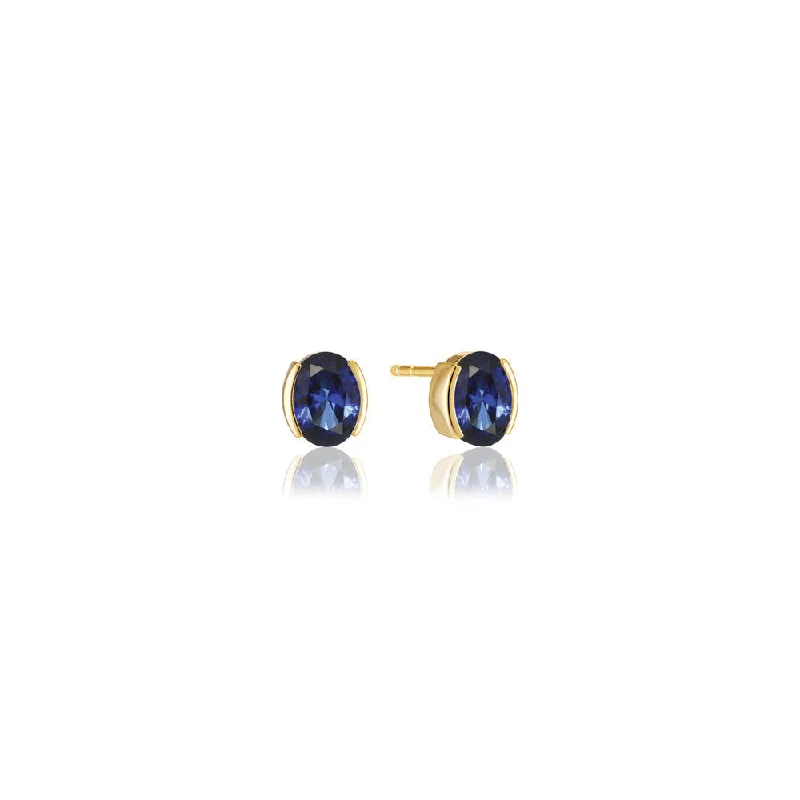 personalized couple’s bracelet engraved Ellisse Carezza 18K Gold Plated Studs w. Blue Zirconia