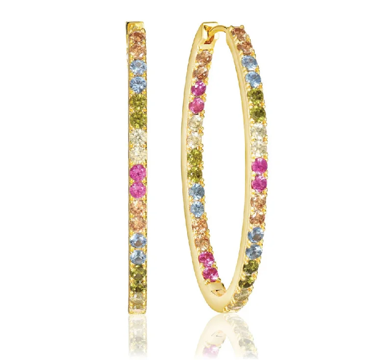 butterfly pendant necklace delicate Ellisse Medio 18K Gold Plated Hoops w. Colored Zirconias