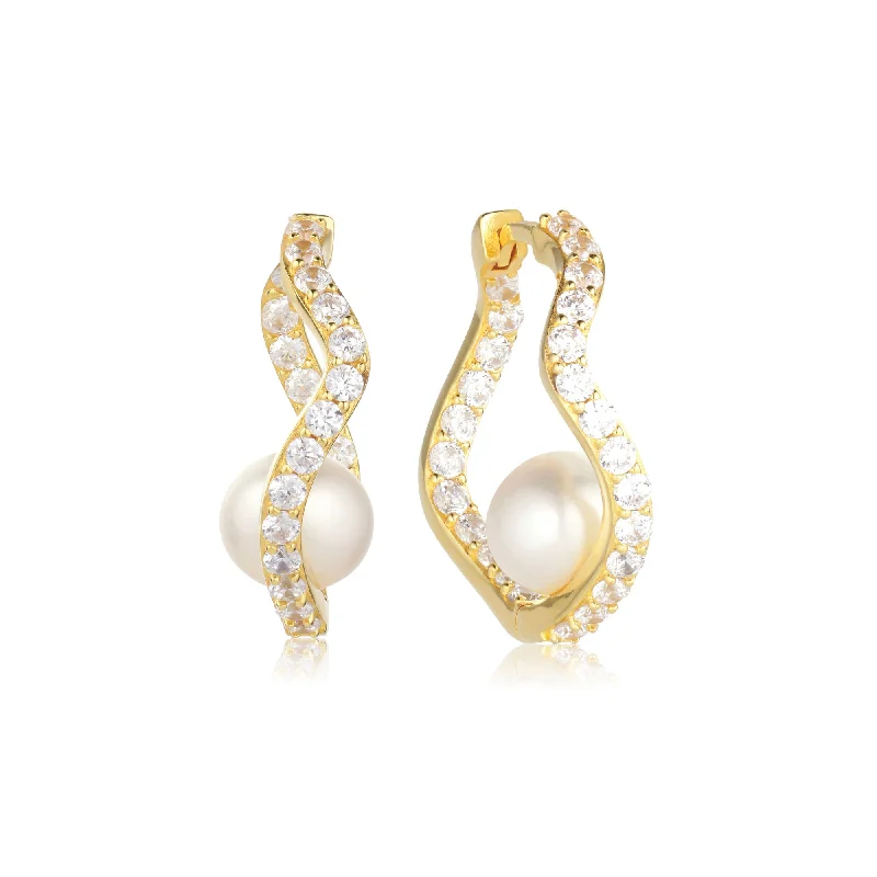 handcrafted gemstone toe ring Ponza 18K Gold Plated Hoops w. Zirconias & Pearl
