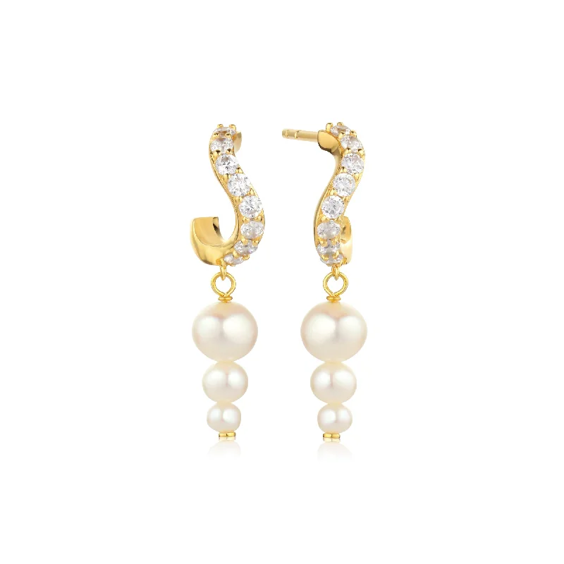 simple turquoise stud earrings Ponza Lungo 18K Gold Plated Creols w. Zirconias & Pearls