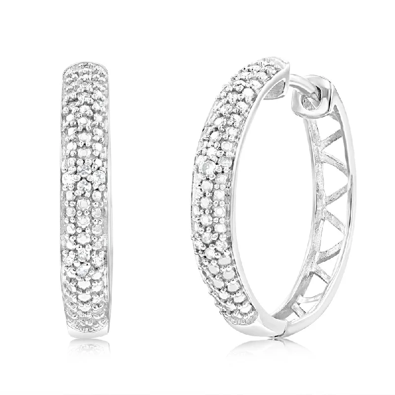 minimal gold ring stack Silver 1/10 Carat Diamond Hoop Earnings