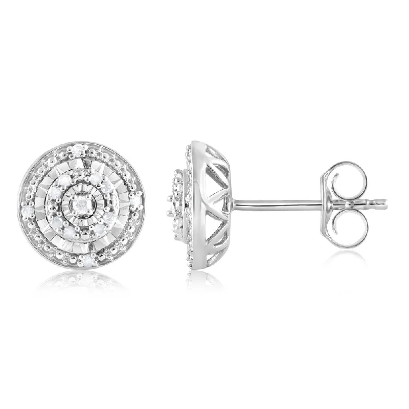 luxury diamond eternity ring Silver 1/10 Carat Diamond Round Cluster Stud Earrings