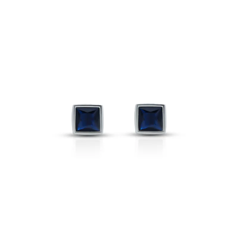 silver infinity knot ring Silver Stud Earrings with Square Blue Stone