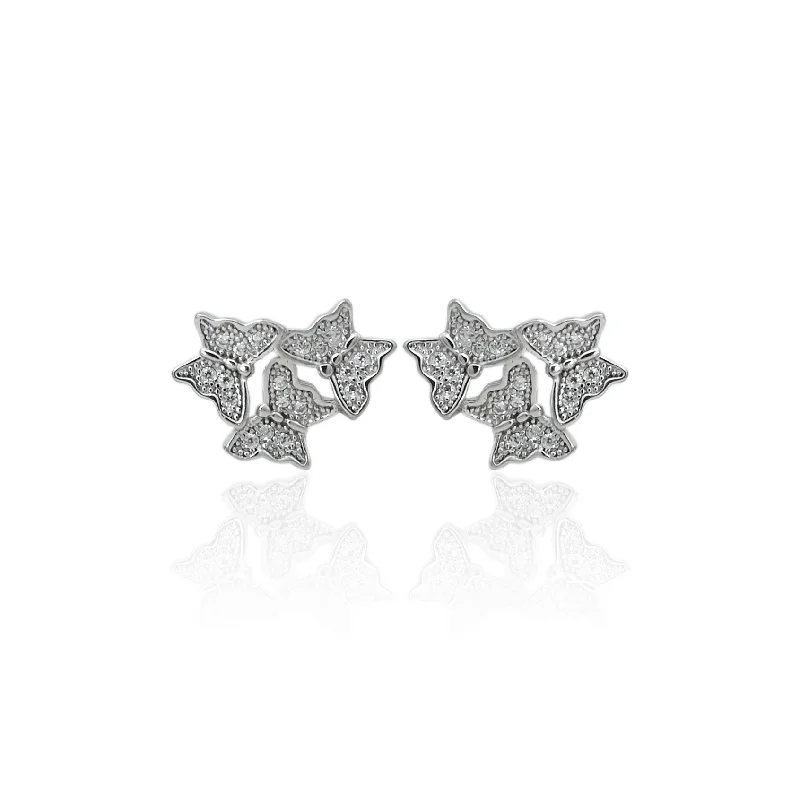 men’s engraved cuff bracelet Silver "The Sparkling Butterflies" Girls Earrings