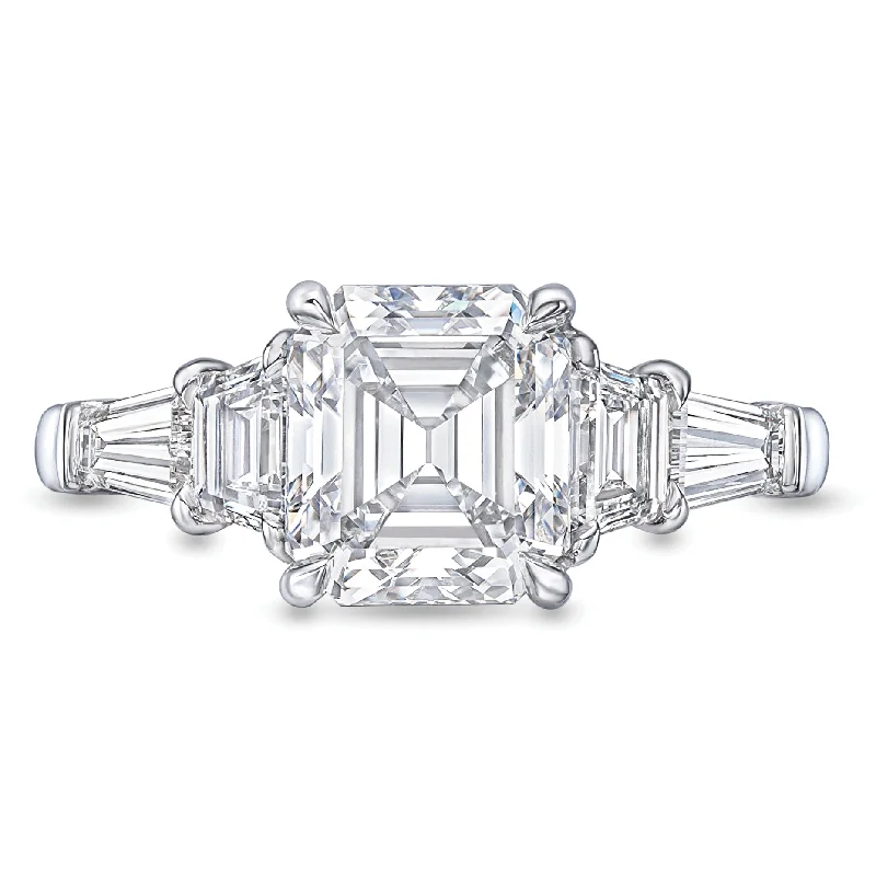 classic wedding set with diamonds Square Emerald Cut Engagement Ring